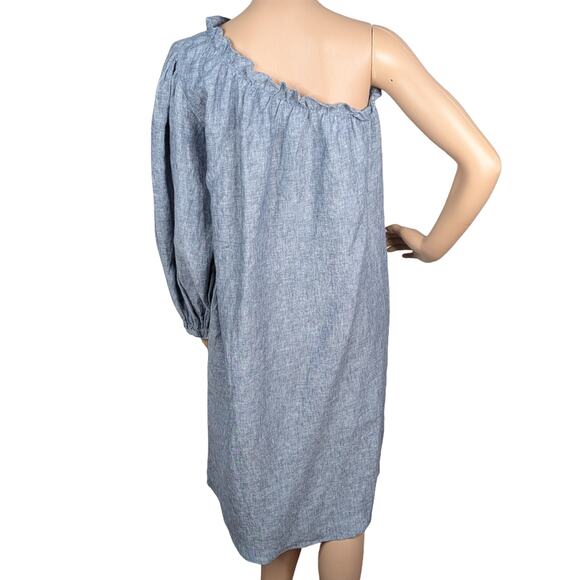 Milly LAKE Blue Chambray Denim Linen One Shoulder Shift Midi Dress SZ S - Picture 10 of 11